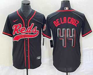 Men%27s Cincinnati Reds #44 Elly De La Cruz Black With Patch Cool Base Stitched Baseball Jersey